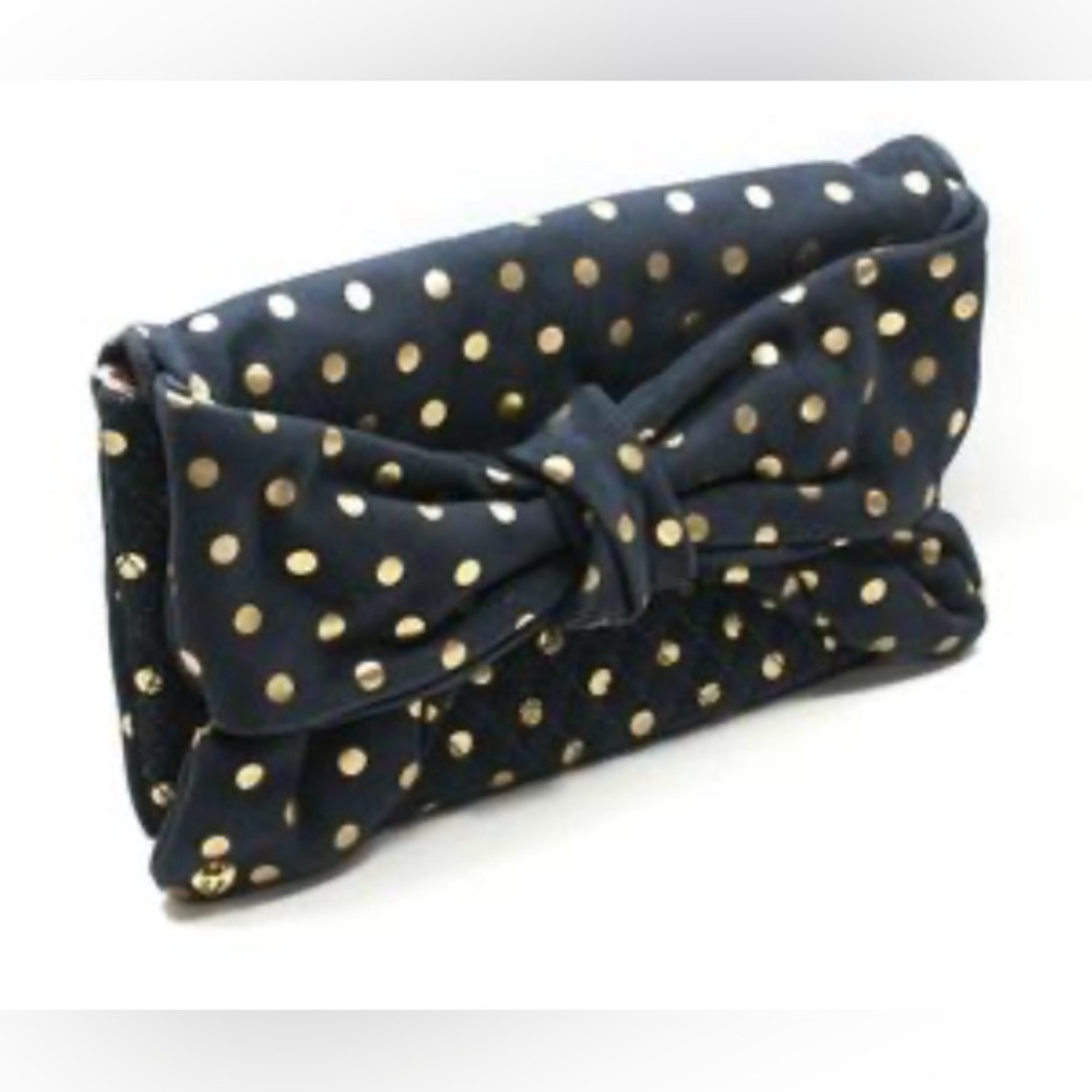 JUICY COUTURE CLUB NAVY BOW SUEDE FLAIR POLKA DOTS LARGE CLUTCH